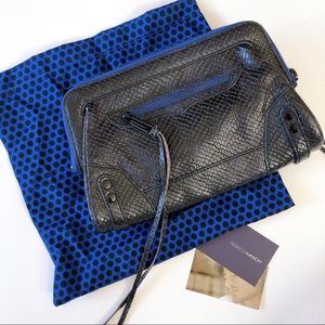 Rebecca Minkoff // Snakeskin blue & black clutch